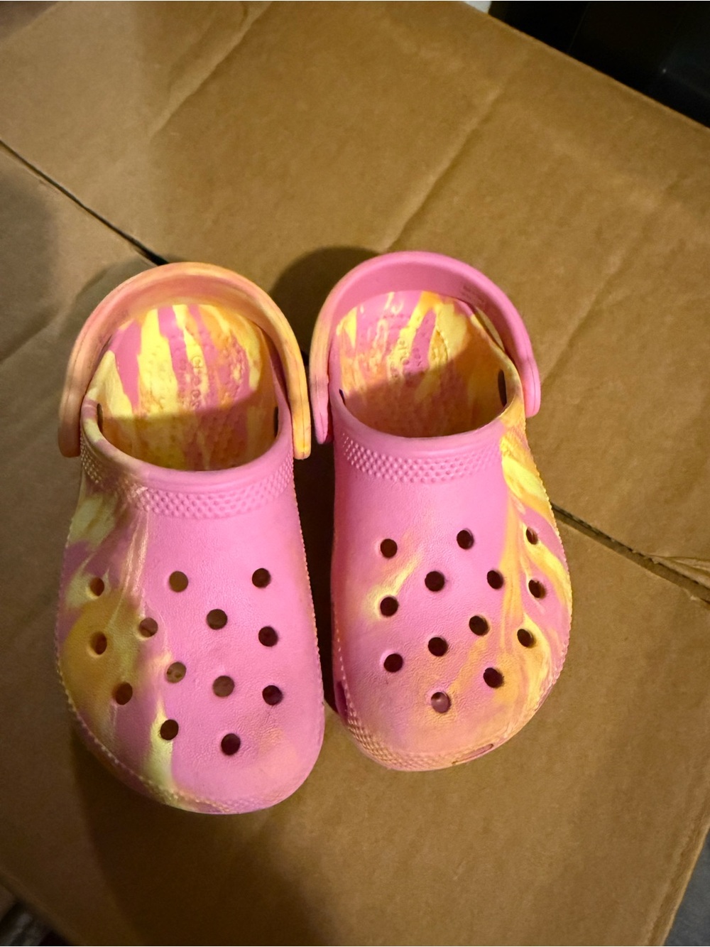 CROCS Kids Pink with Yellow Swirl Clogs